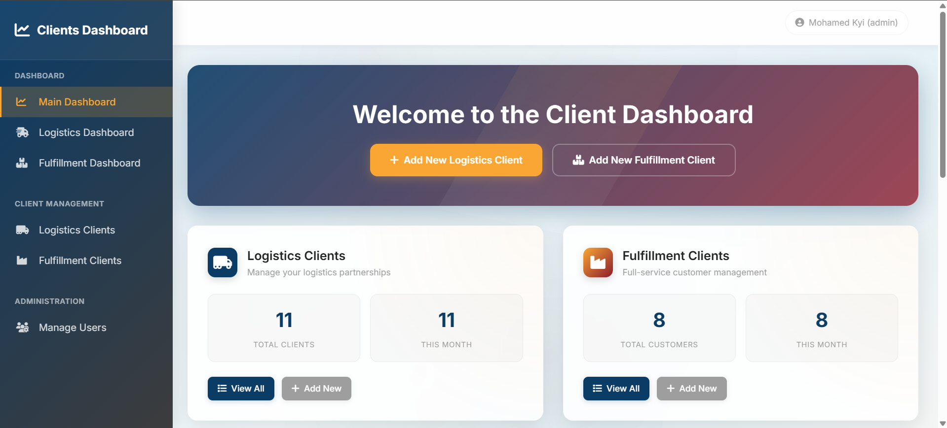 Logistics and Fulfilment Client Analytics Dashboard - Screenshot 1