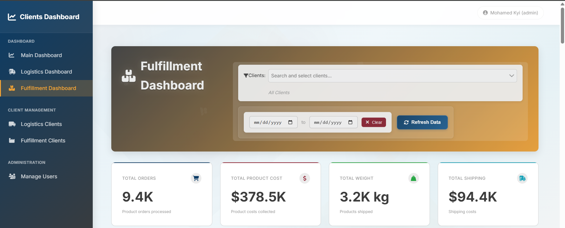 Logistics and Fulfilment Client Analytics Dashboard - Screenshot 4